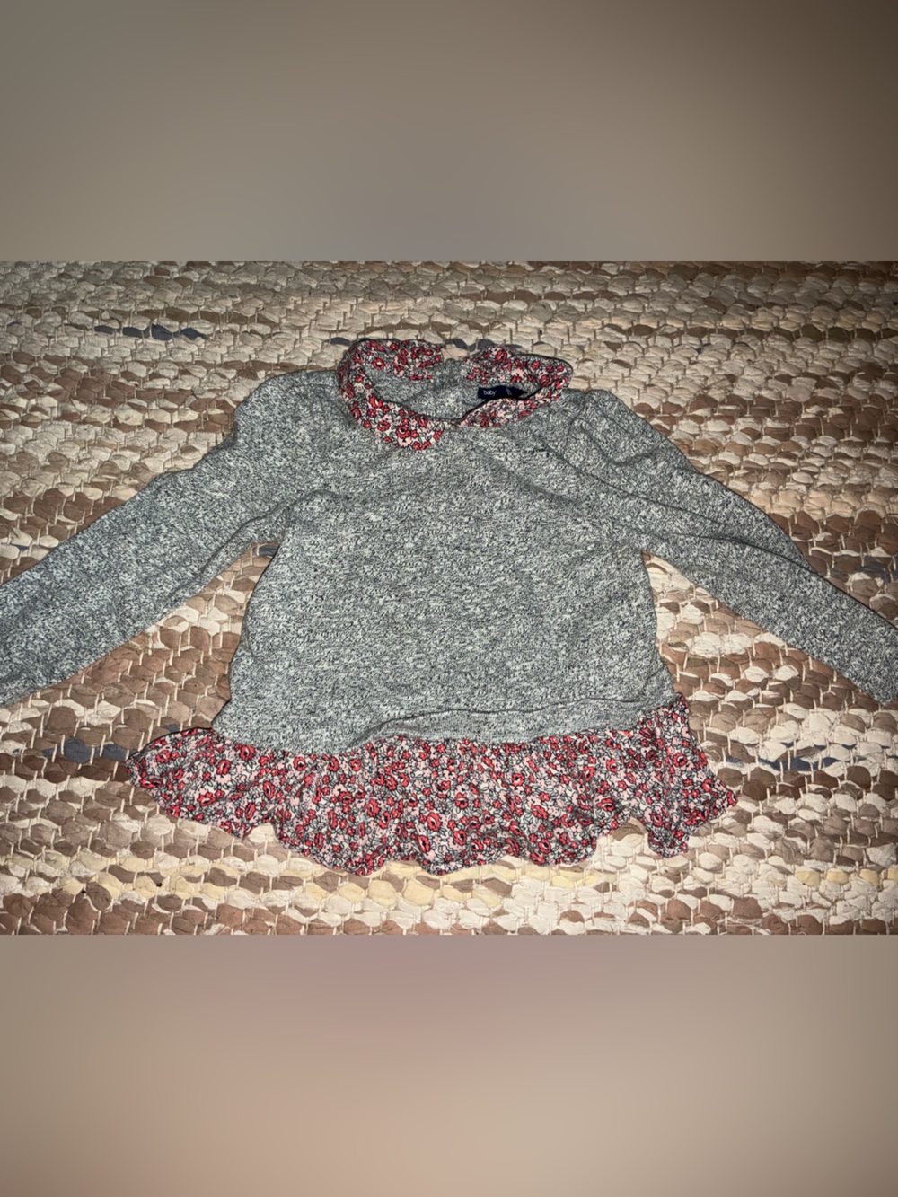 GAP Gray Knit Sweater with Red Floral Ruffle